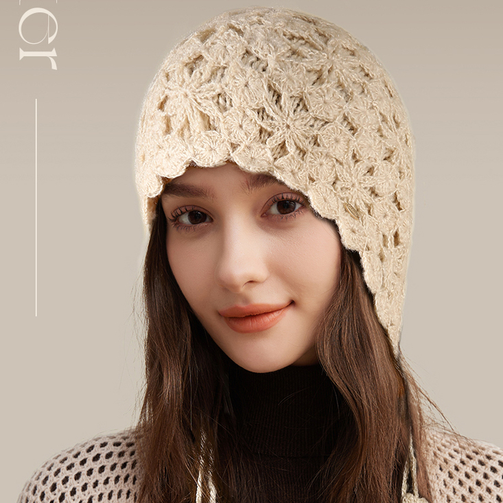 CACUSS针织帽女冬季镂空包头帽