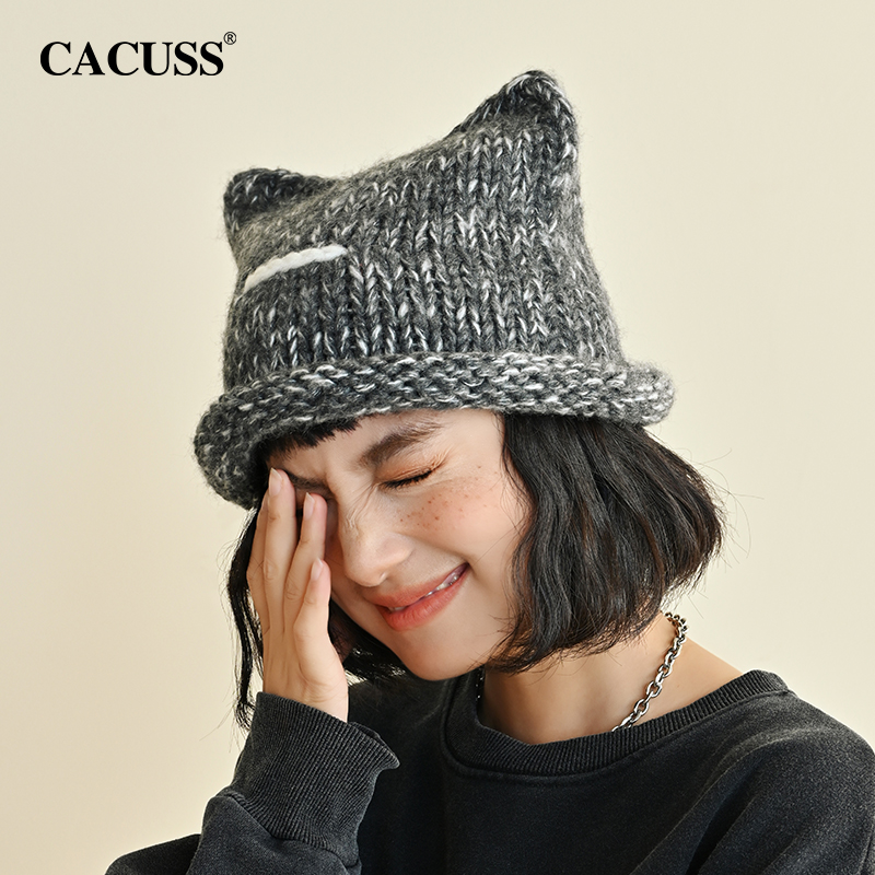 CACUSS帽子女新秋冬日系可爱猫耳
