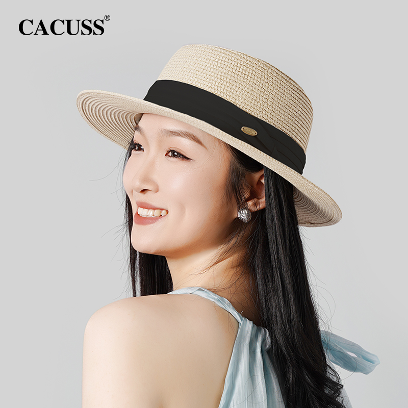 CACUSS夏季草编帽女沙滩帽大帽檐