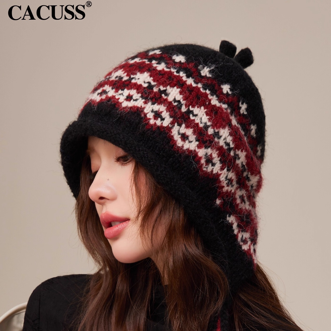 Cacuss冬季韩版费尔岛护耳帽子