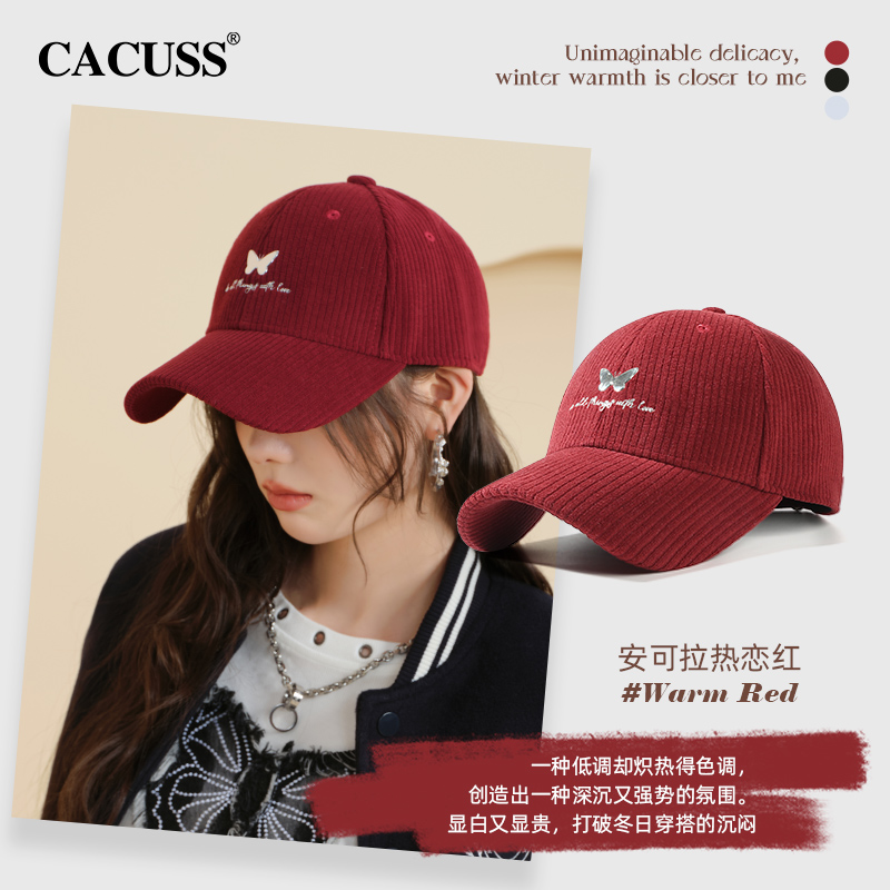 CACUSS帽子女秋冬棒球帽猫爪绒