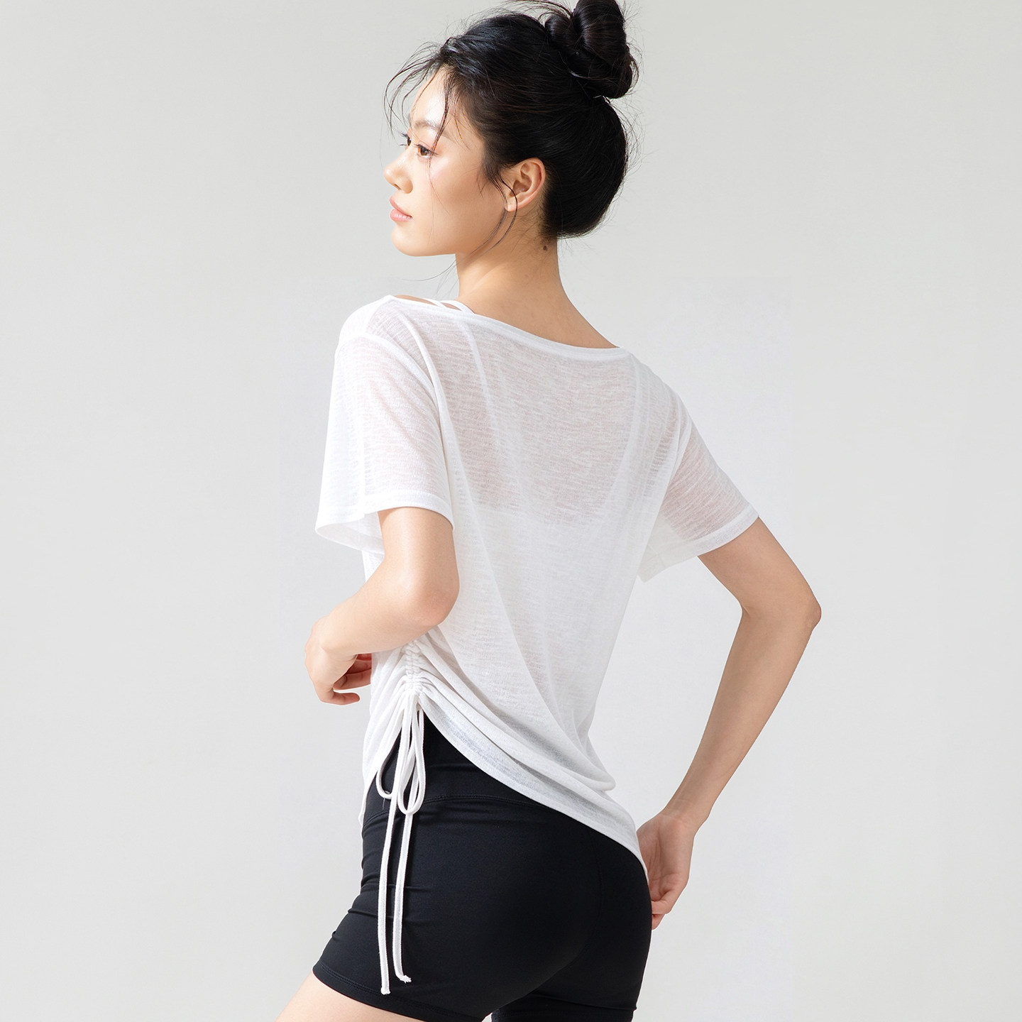一字露肩健身服女柔软下摆外穿舒适跑步多色锁骨运动内搭瑜伽T恤