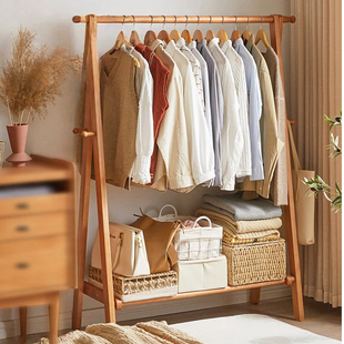 日式落地衣架实木挂衣架木质卧室家用落地式衣帽架榉木晾衣服架子