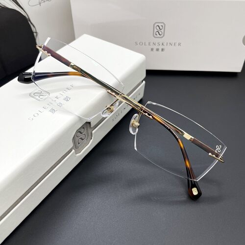 魅影男商务纯钛钻石切边无框眼镜