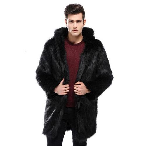 男士新款秋冬中长款仿狐狸毛皮草外套加厚保暖毛毛绒人造大衣皮衣