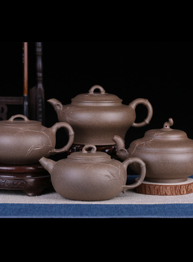 竹福/清风竹/竹报平安/扁竹 高工贾益芳全手工原矿老青段紫砂茶壶