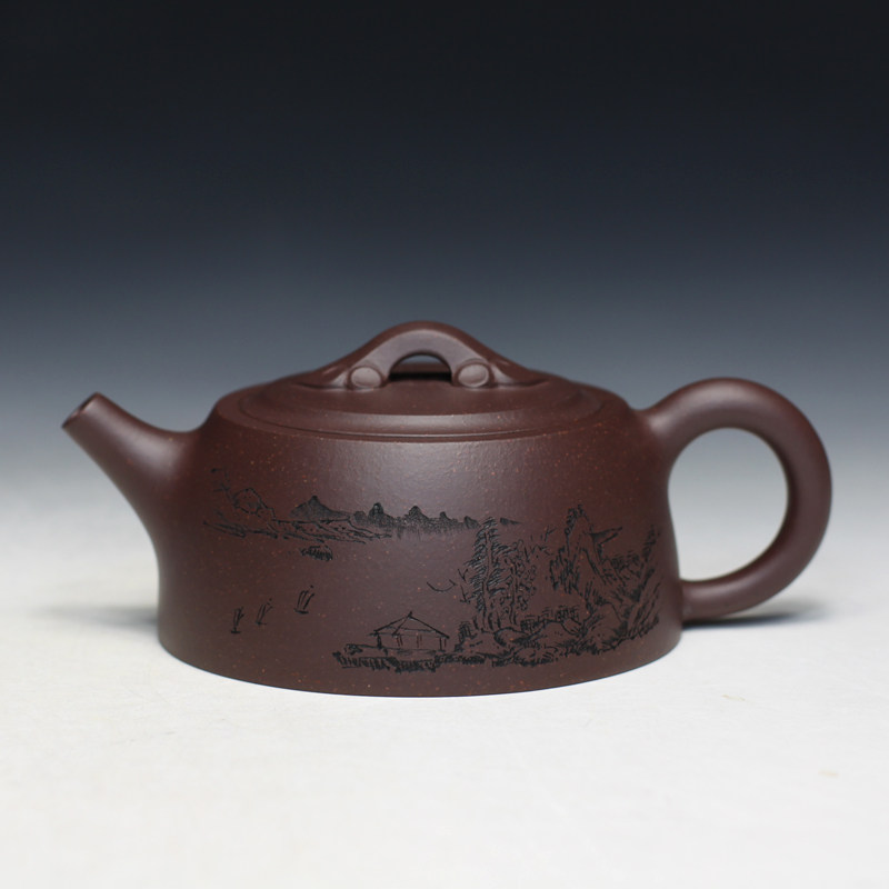 工艺美术师张雪军井栏 原矿紫泥手工刻绘宜兴紫砂壶收藏送礼