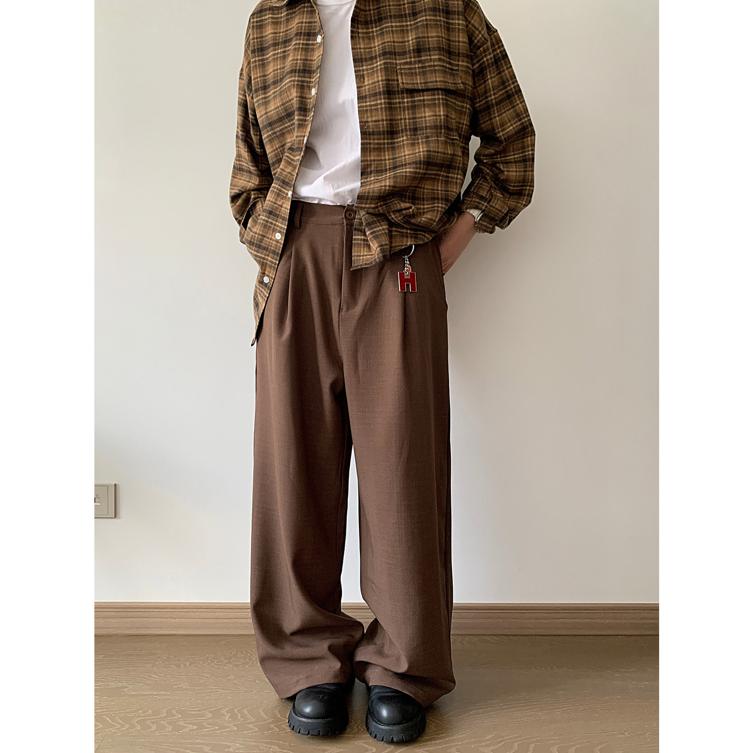 秋季复古垂感西裤男宽松直筒休闲长裤 A228/K647/P78图片