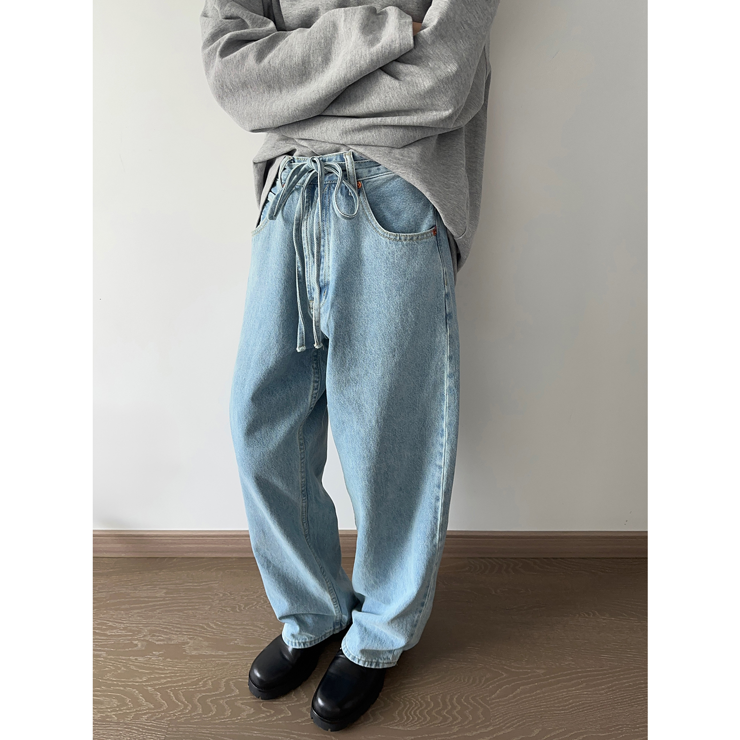 复古水洗浅蓝色牛仔裤直筒阔腿裤K672/P88，男装牛仔裤，电商A228