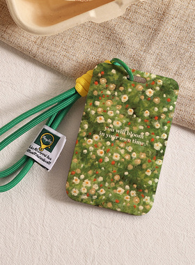 ins风英文励志油画校园工作证公交饭卡挂绳卡套小众门禁卡防丢绳