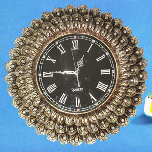 欧式时钟古银色挂钟孔雀钟客厅静音树脂钟凤凰钟壁钟挂表diy挂饰