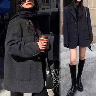 显瘦中长款 胖mm高级感秋冬复古英伦风 西装 毛呢外套 大衣 正肩大码