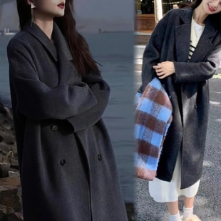 大码胖mm高级感冬装宽松遮肚显瘦韩系茧型高个子毛呢过膝长款外套