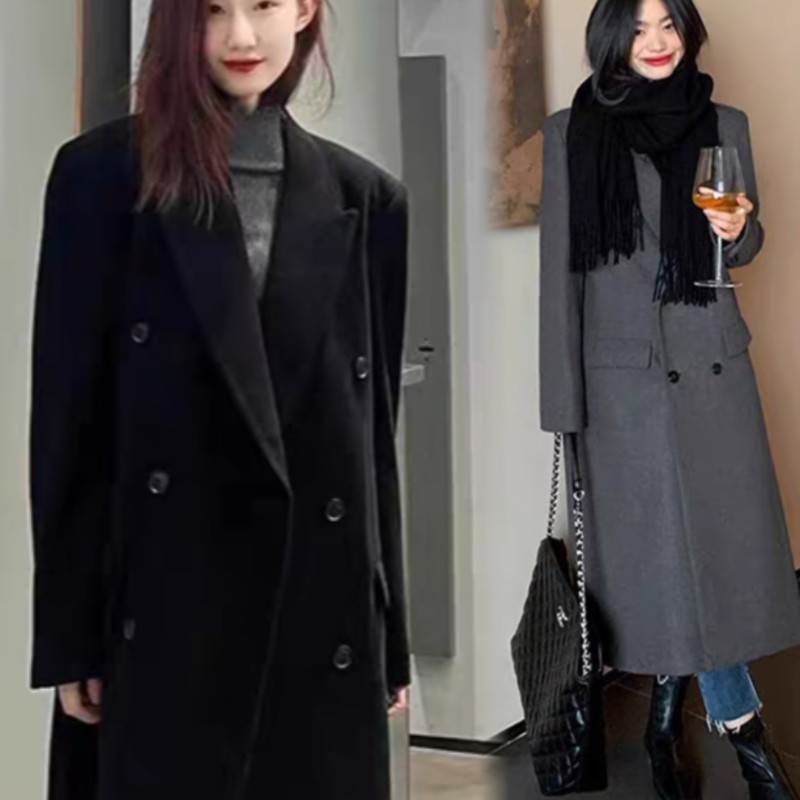 高级感2025新款加大码胖mm呢子大衣显瘦过膝加厚长款正肩毛呢外套