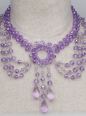 简约流苏水晶编织项链 夏日清新遮疤流苏日韩水晶日常洛丽塔风格