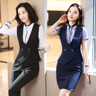 套裝 職業(yè)裝 OL馬甲女西裝 前臺(tái)服務(wù)員酒店銀行工作裝 女馬夾短款 制服