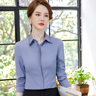 通勤雪纺长袖 灰色职业衬衫 寸衫 别致洋气修身 内搭白衬衣 女秋冬新款