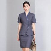 气质珠宝店美容师工作服西服工装 短袖 夏 女修身 职业装 灰色西装 套装