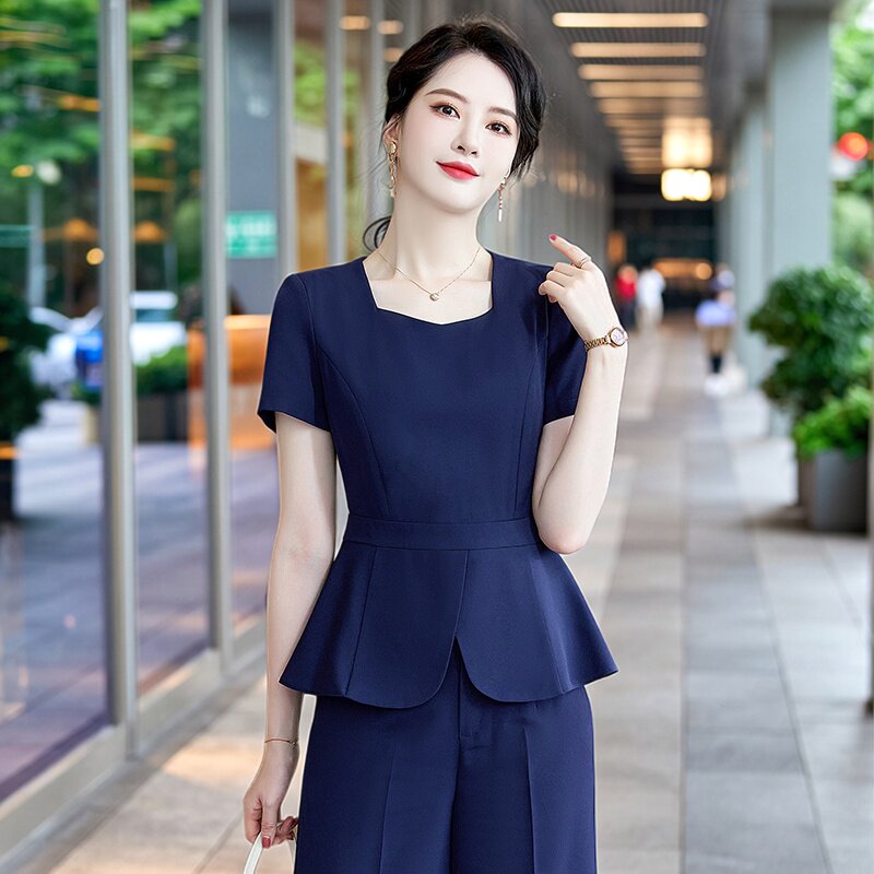职业装套装女美容院工作服夏季短袖薄款外套上衣酒店前台工装制服