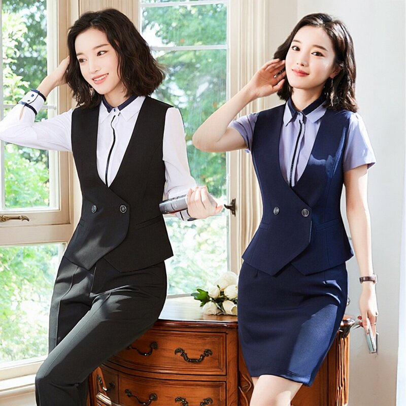 职业装女马夹短款OL马甲女西装套装前台服务员酒店银行工作装制服