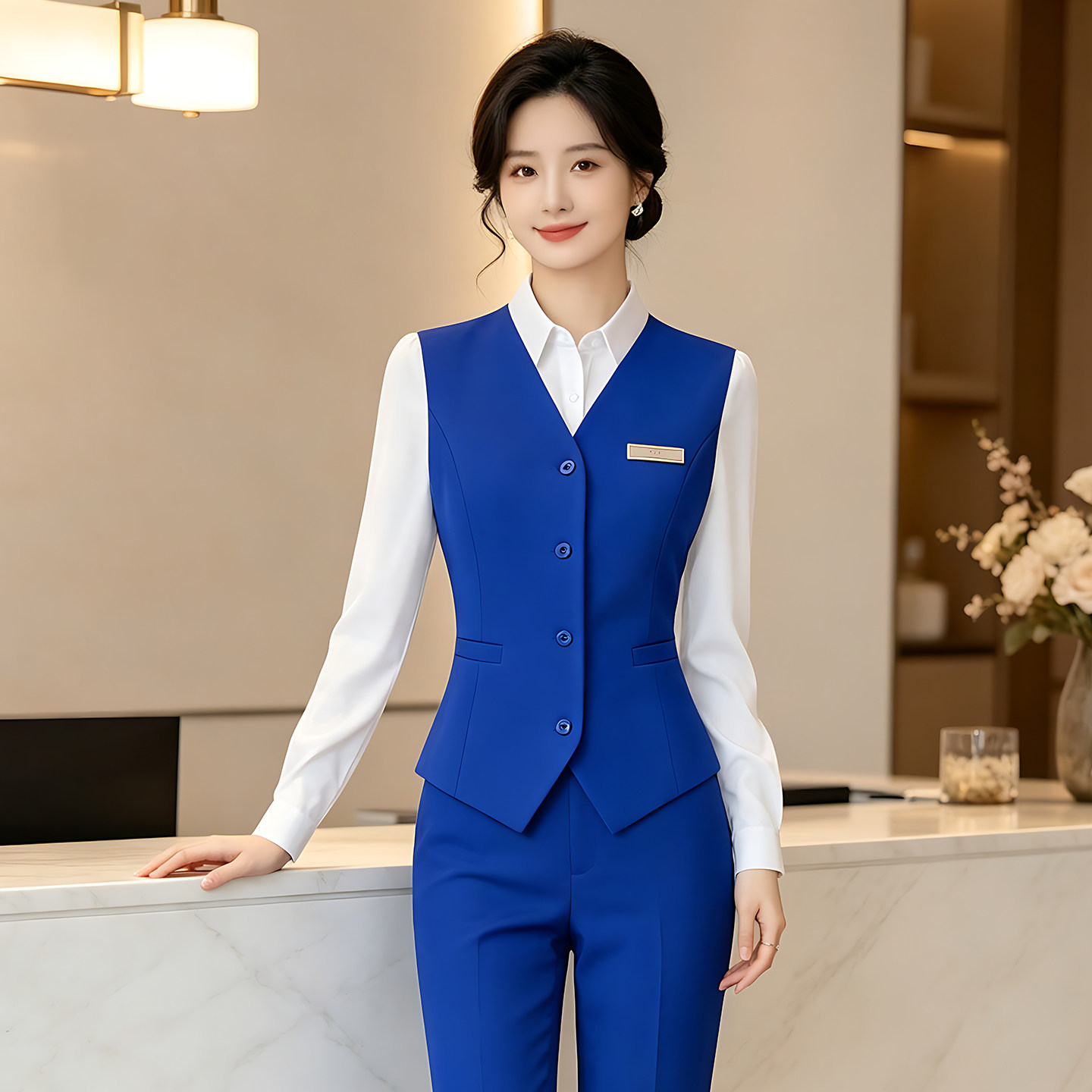 职业马甲套装工作服天蓝色马夹背心坎肩外套正装银行客服前台工装