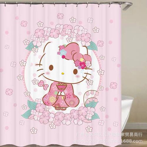 日系卡通Kitty猫 库洛米叮当浴室窗帘洗澡间隔断帘免打孔防霉浴帘