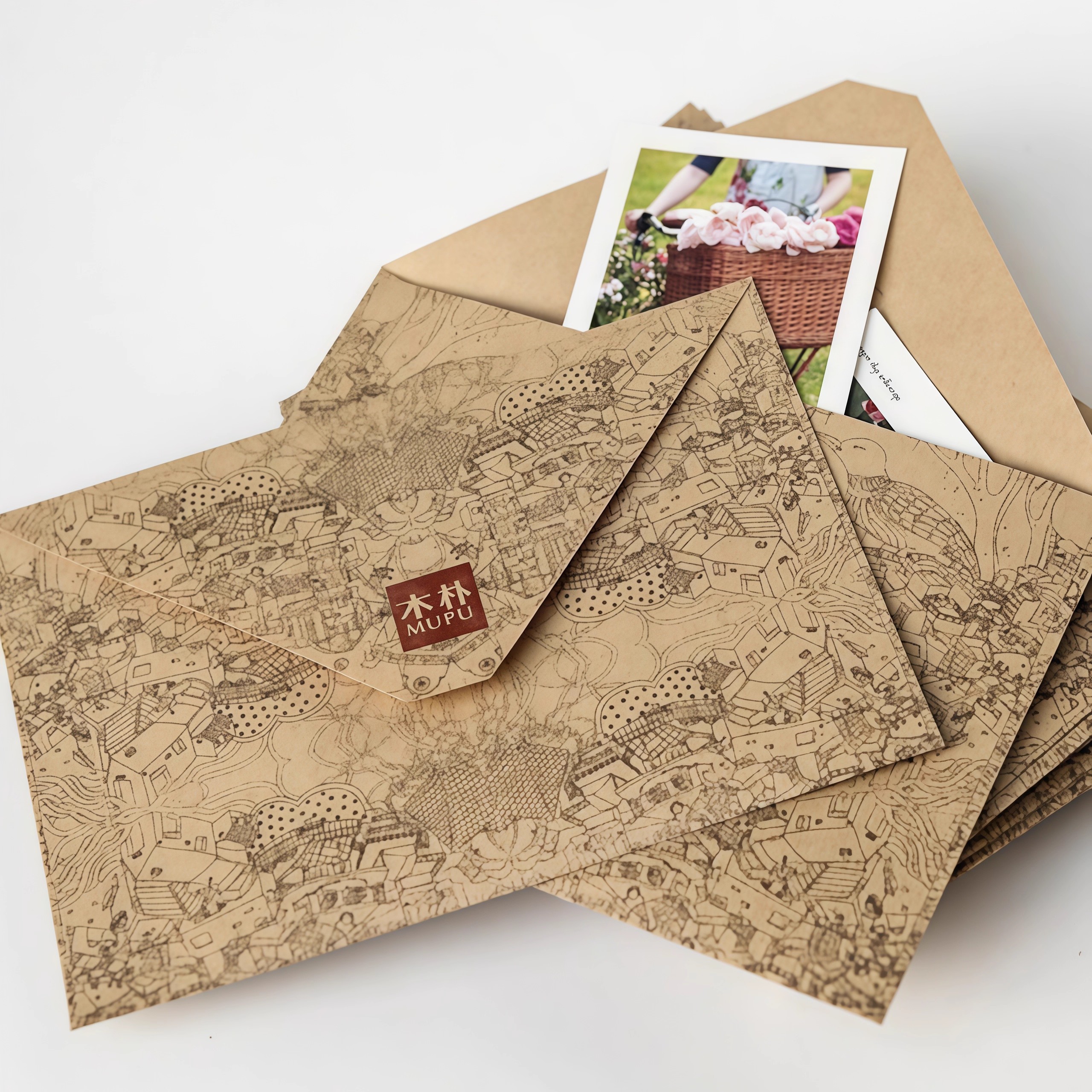 MUPU 木朴信封10枚 理想世界的信封牛皮纸印刷 复古风 明信片收纳