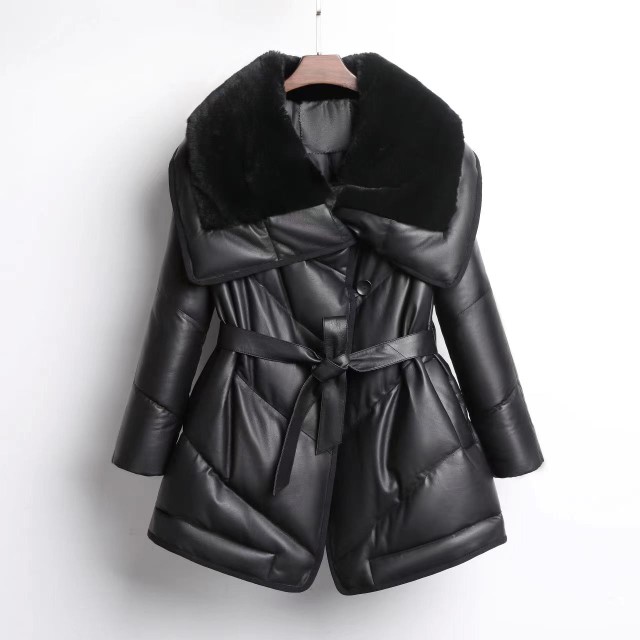 2022冬季新款海宁绵羊皮宽松时尚獭兔毛领羽绒服中长外套女装