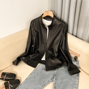 韩版 百搭立领机车休闲短款 女外套212 真皮绵羊皮宽松时尚 春装
