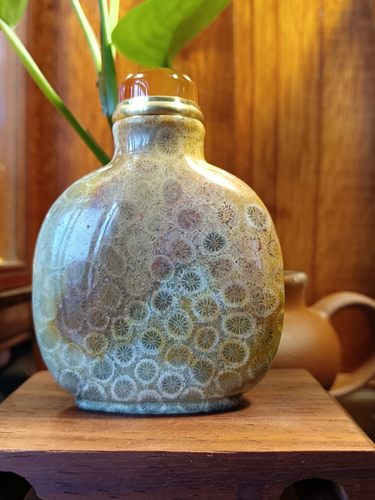 天然无优化珊瑚鼻烟壶非遗工艺纯手工配玛瑙盖子潮州鼻烟壶黄树荣