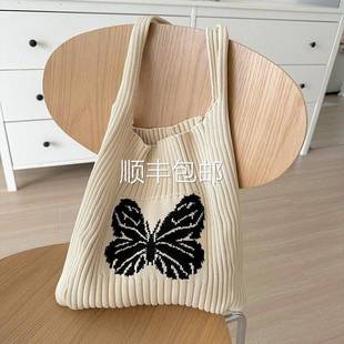 全球森系ins针织包百包女简约文艺毛包线大编织单肩容量搭通勤托
