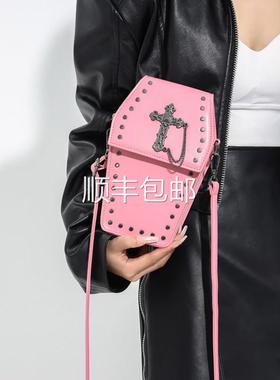 全球众y2k辣妹小设计师包包黑色字架吸血鬼2026新款斜十盒挎子小