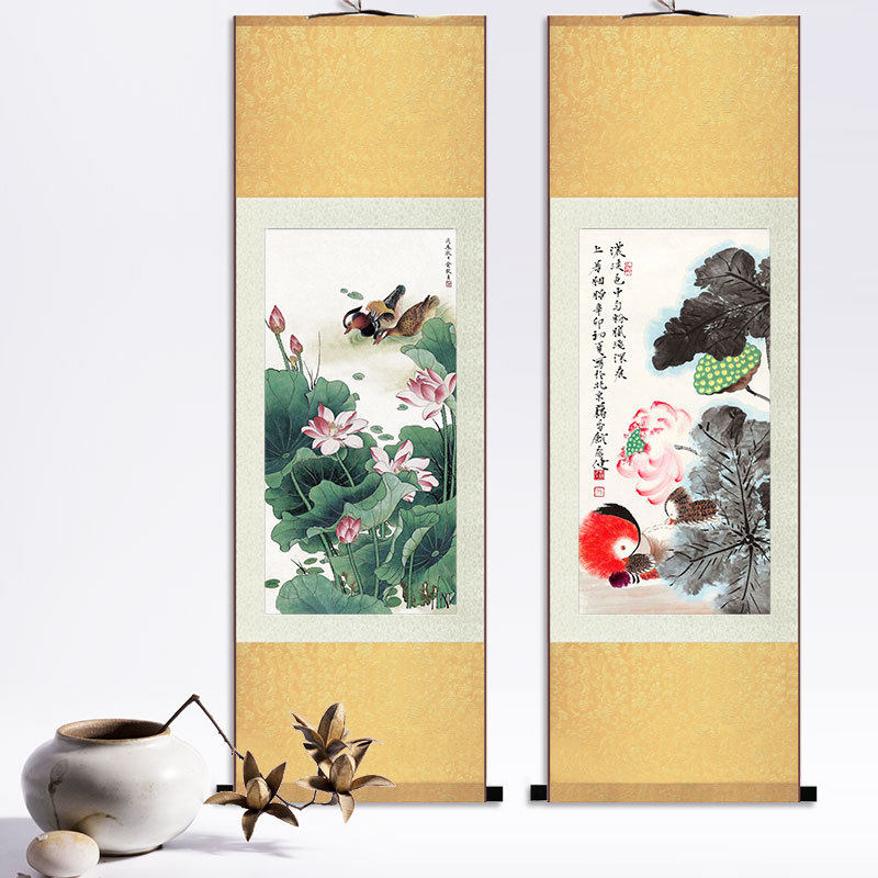 鸳鸯戏水图风水画花鸟画荷花图丝绸卷轴画国画工笔画字画茶楼挂画|msdalam kategori Aksesori rumah, lukisan hiasan, lukisan tradisional Cina - dari Buy2taobao.com untuk memberikan perkhidmatan ejen Taobao profesional membeli