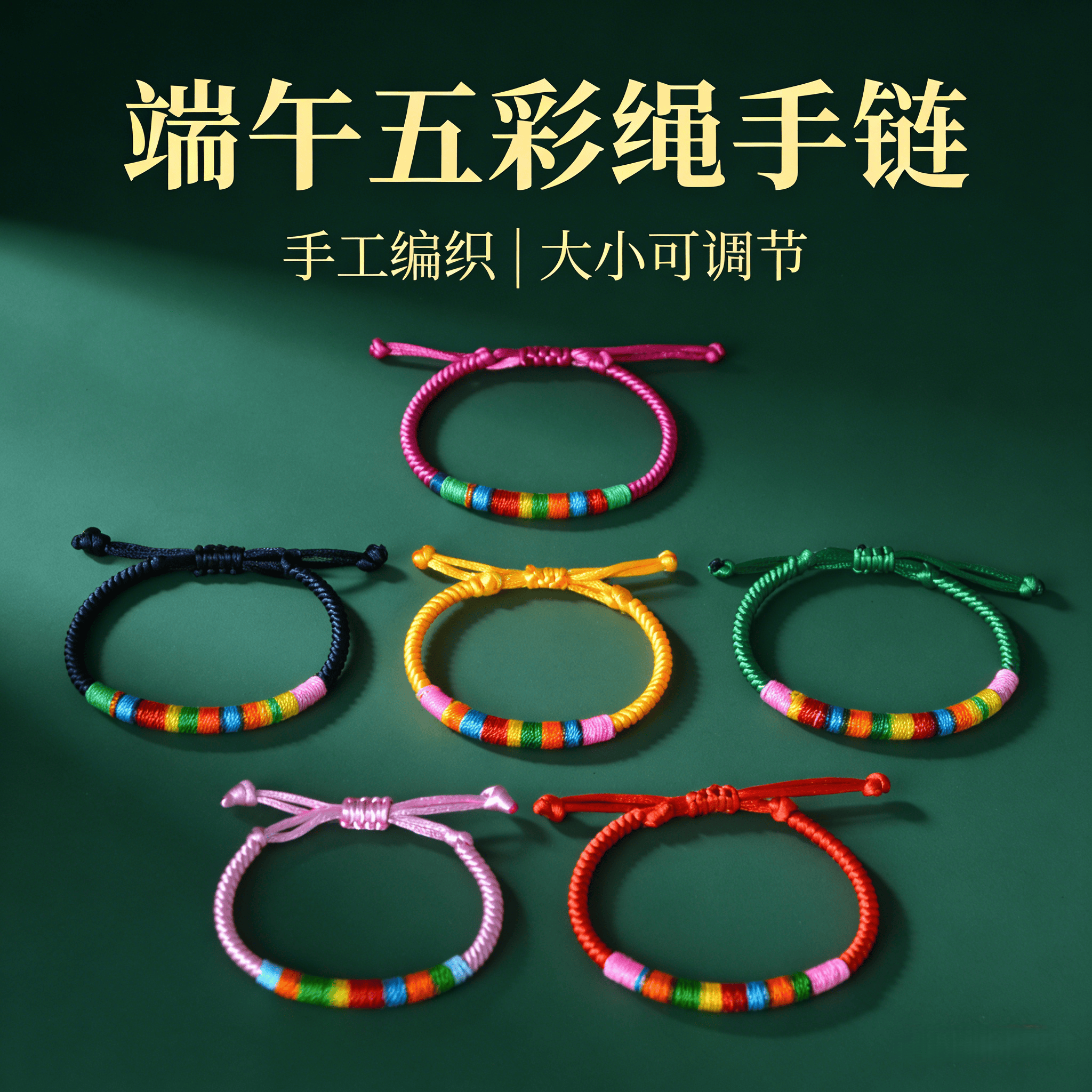 端午节五彩绳手链男女款手工编织可调节大小儿童学生手绳饰品礼物