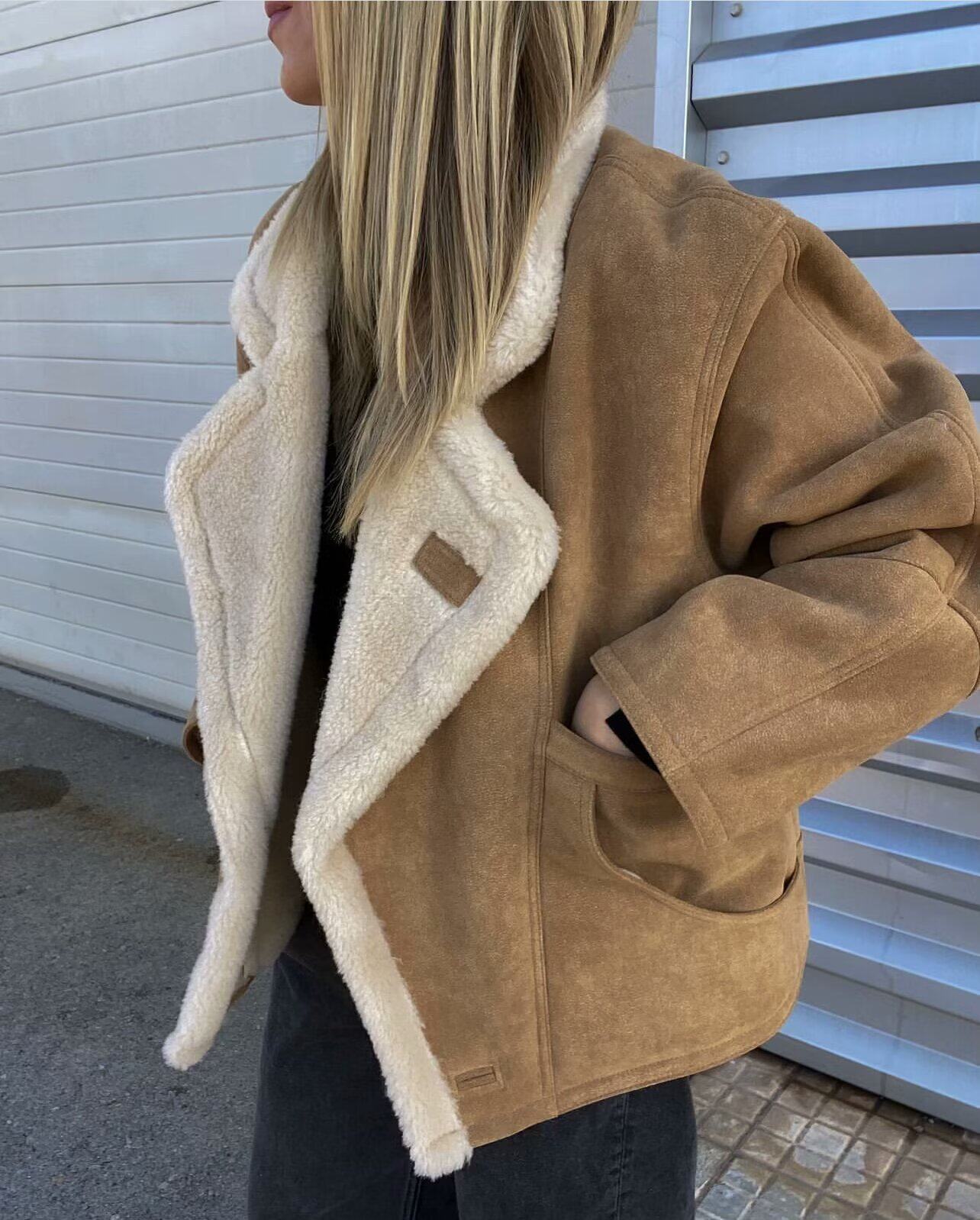 MOCHIC美式复古羊羔毛皮毛一体外套女秋冬加厚保暖机车服夹克