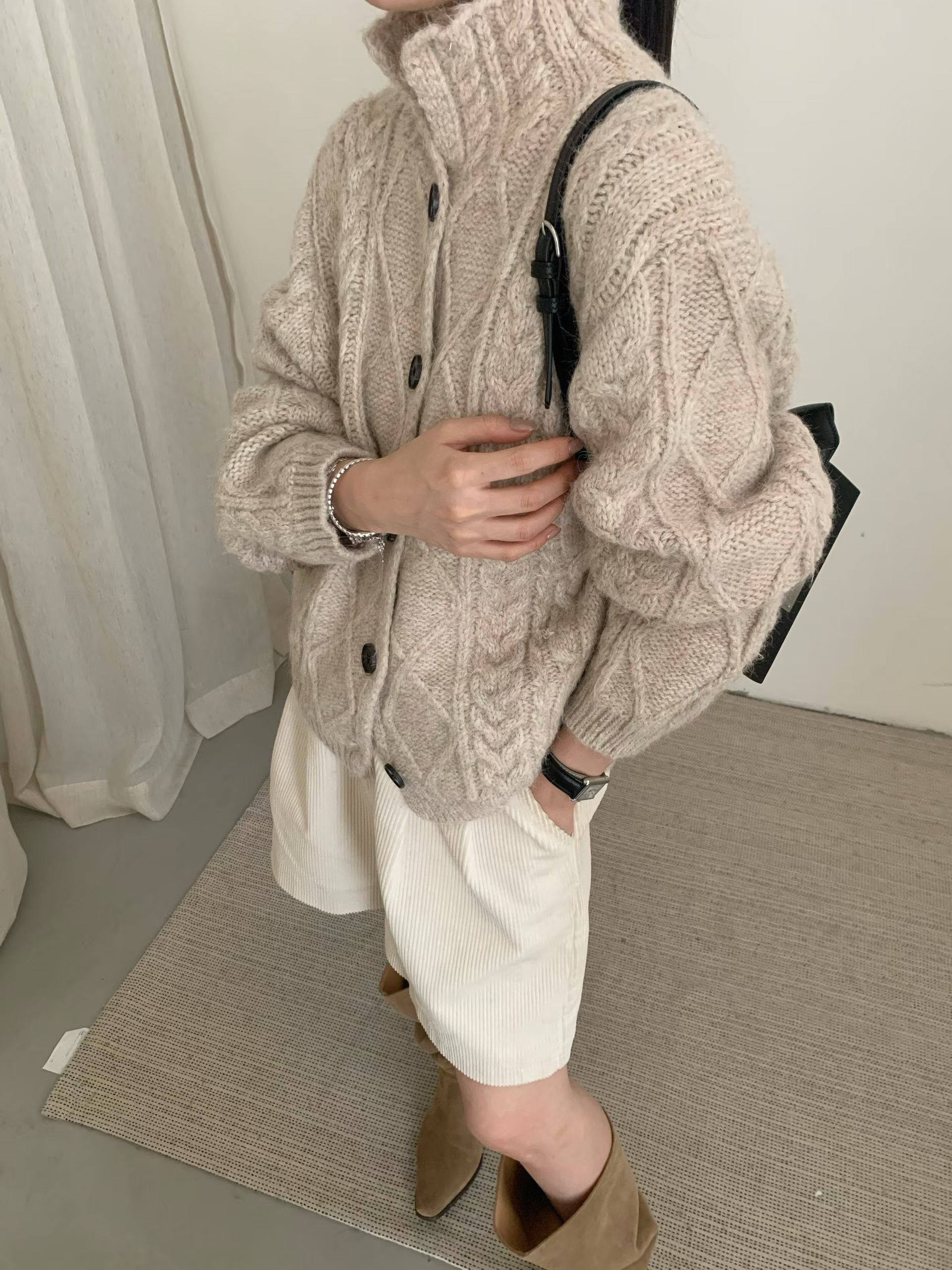 MOCHIC 设计师品牌复古麻花翻领开衫26秋季新品廓形针织衫毛衣女