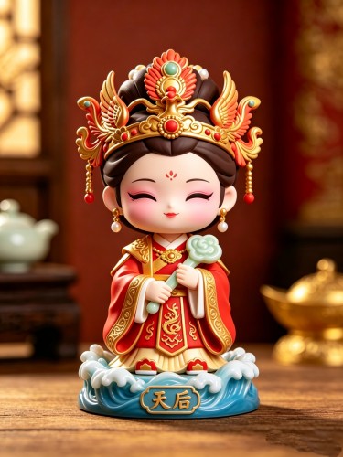 Q版妈祖天后娘娘金面黑面粉面桌面摆件国潮桌面平安供奉手办