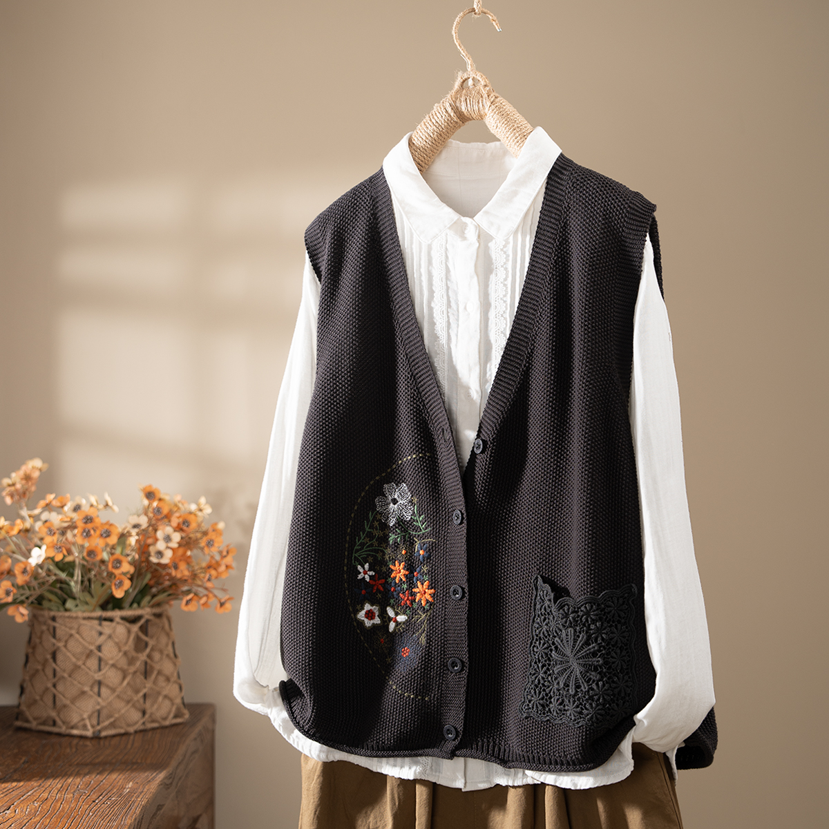 绣花蕾丝口袋国风国潮中式马甲