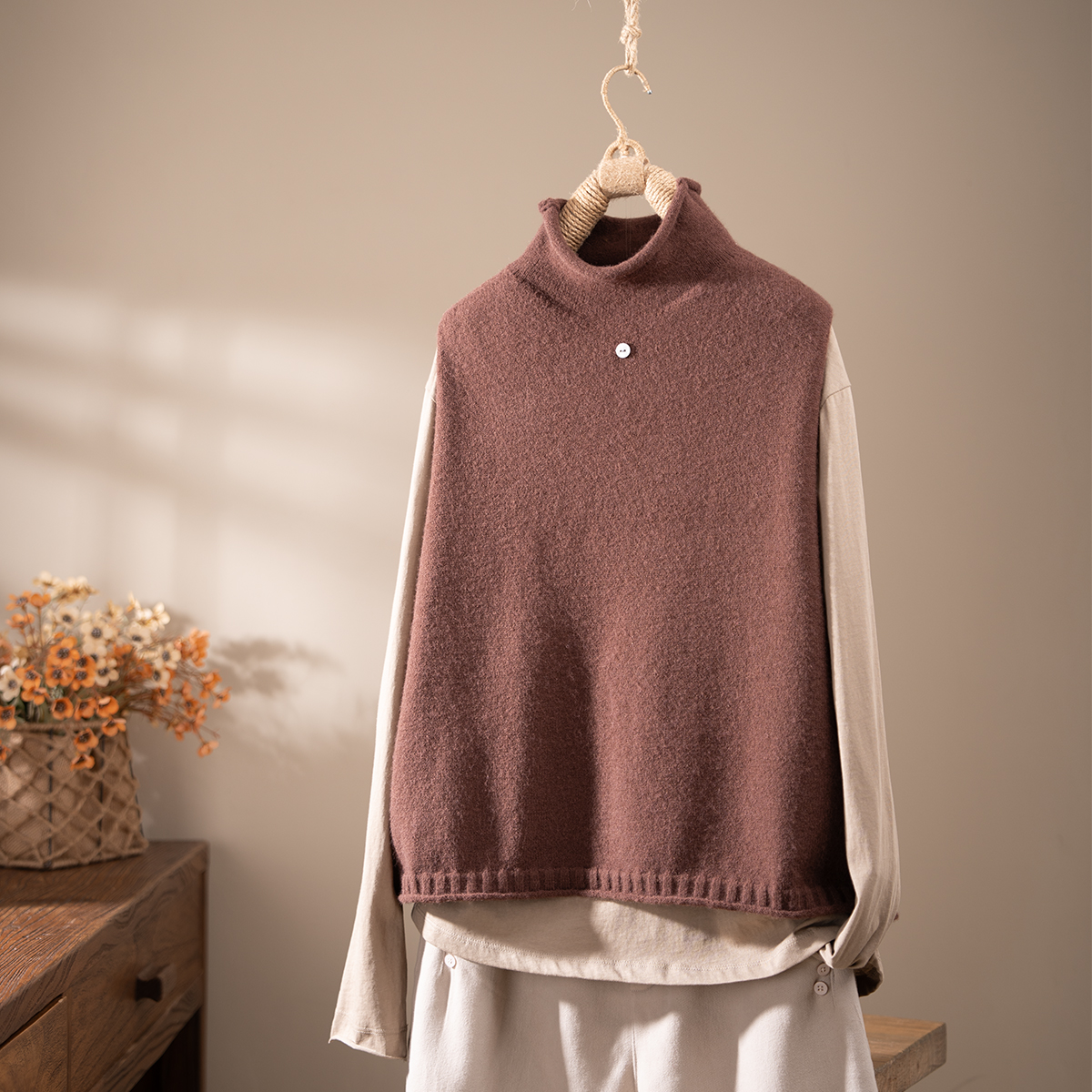 韩版后背开叉扣子装饰遮肚马甲