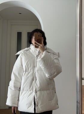 港风宽松立领戴帽羽绒服外套