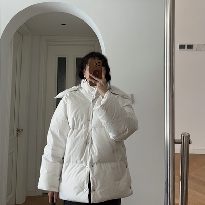 港风宽松立领戴帽羽绒服外套