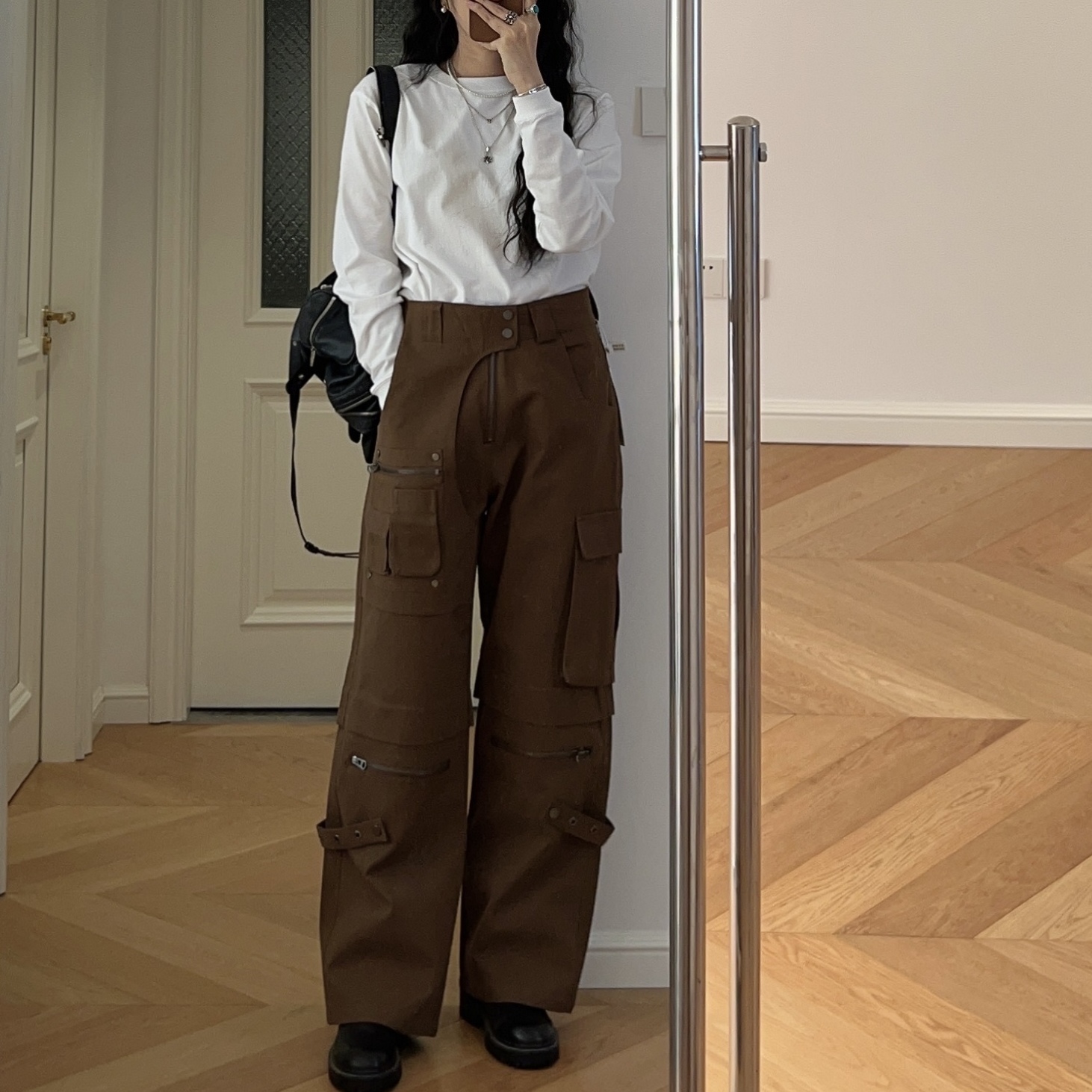 秋冬新款 港风个性小众中高腰口袋工装裤休闲裤长裤 情侣 0.92KG