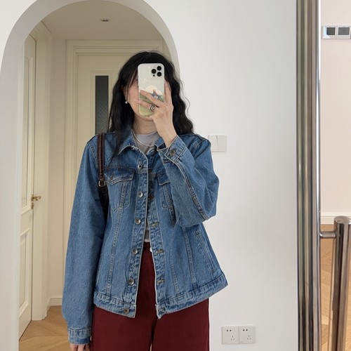 春装新款 法式文艺翻领宽松牛仔衣 短外套 0.82KG