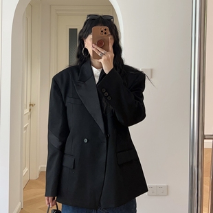 新款 外套 港风帅气个性 型黑色西装 1.2KG 宽松大版 秋装