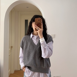 毛衣马甲马夹背心 针织衫 0.19KG 日系宽松V领无袖 秋冬新款