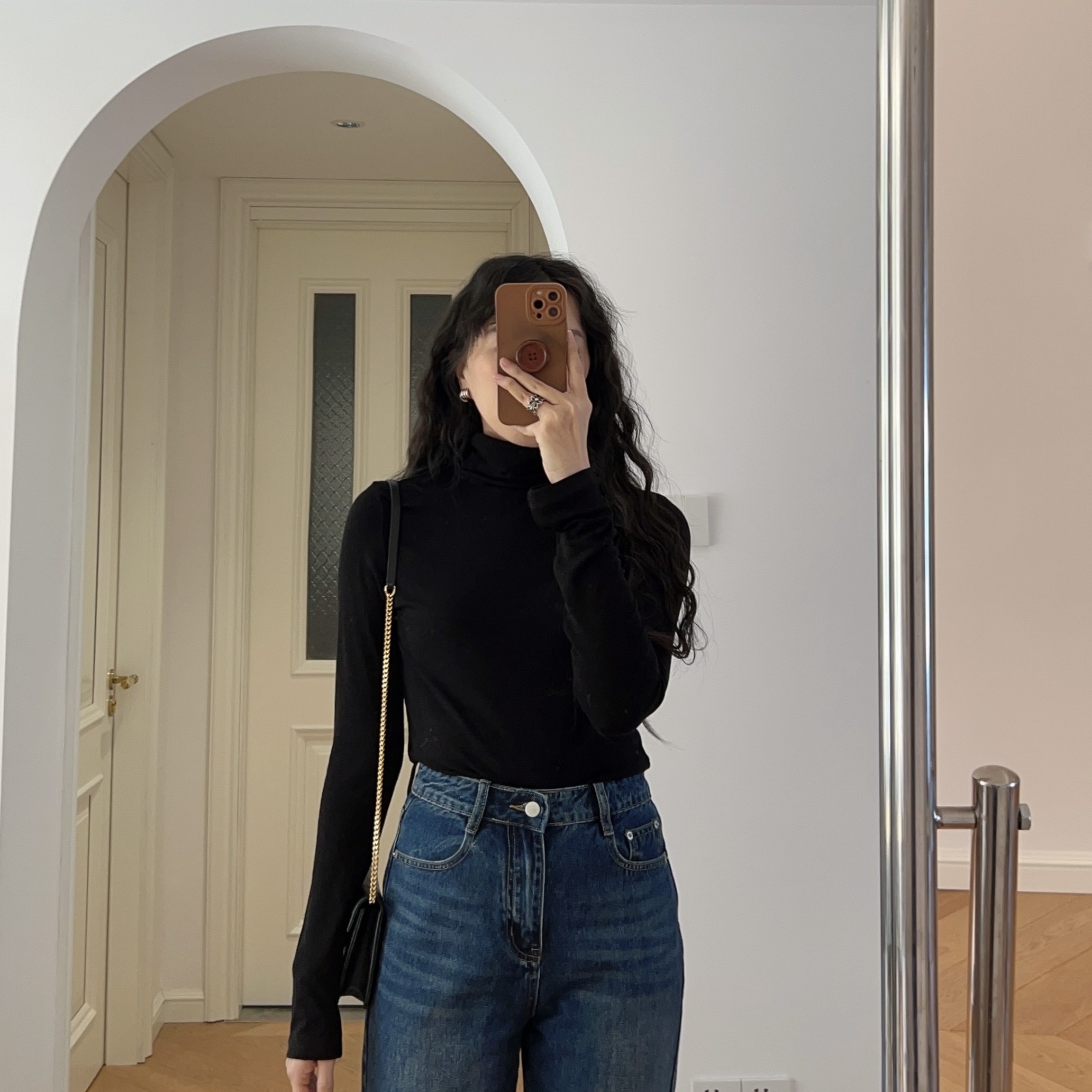 包邮 秋冬新款 法式简约黑色纯色高领打底衫T恤 0.23KG