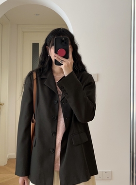 春装新款 法式简约宽松纯色单排扣长袖西装西服外套 0.65KG