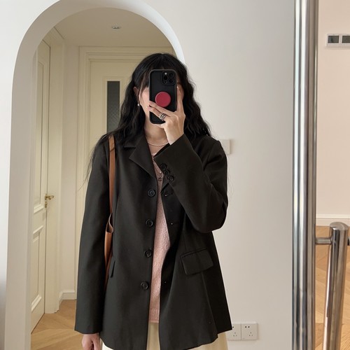 春装新款 法式简约宽松纯色单排扣长袖西装西服外套 0.65KG