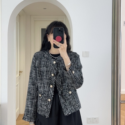 春装新款 法式优雅圆领短款短外套西装西服 0.62KG