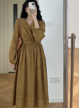 春装新款 民族风V领长袖中长款连衣裙 0.33KG